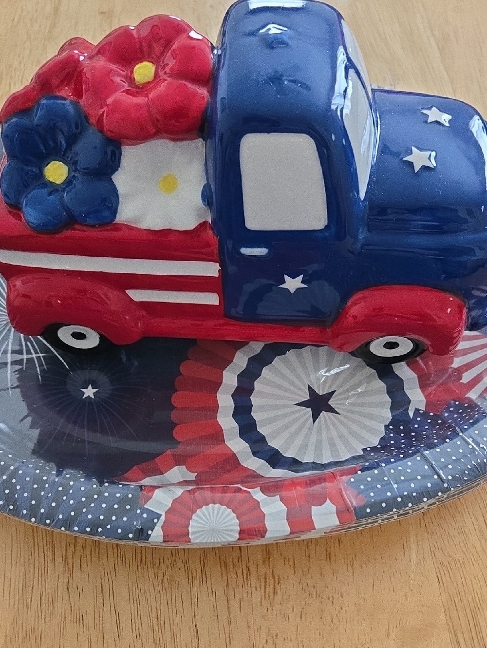 Red White Blue Ceramic Truck